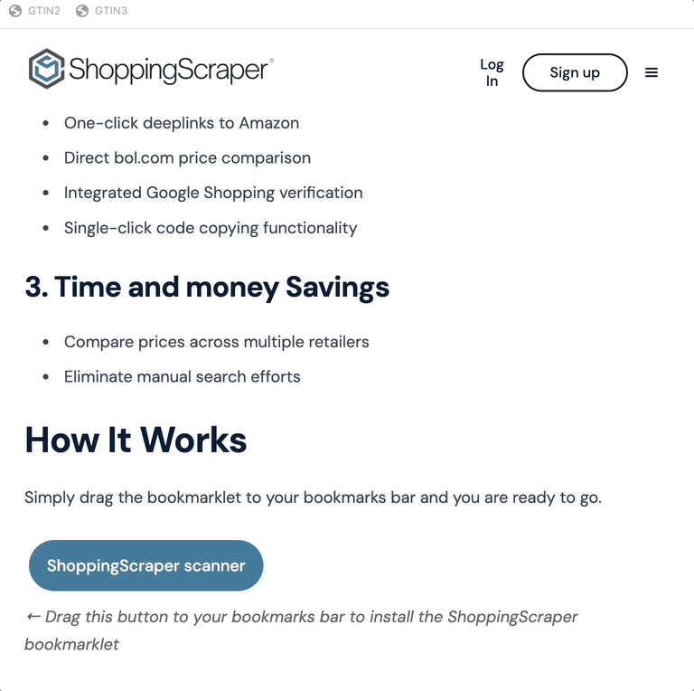 ShoppingScraper Bookmarklet Demo