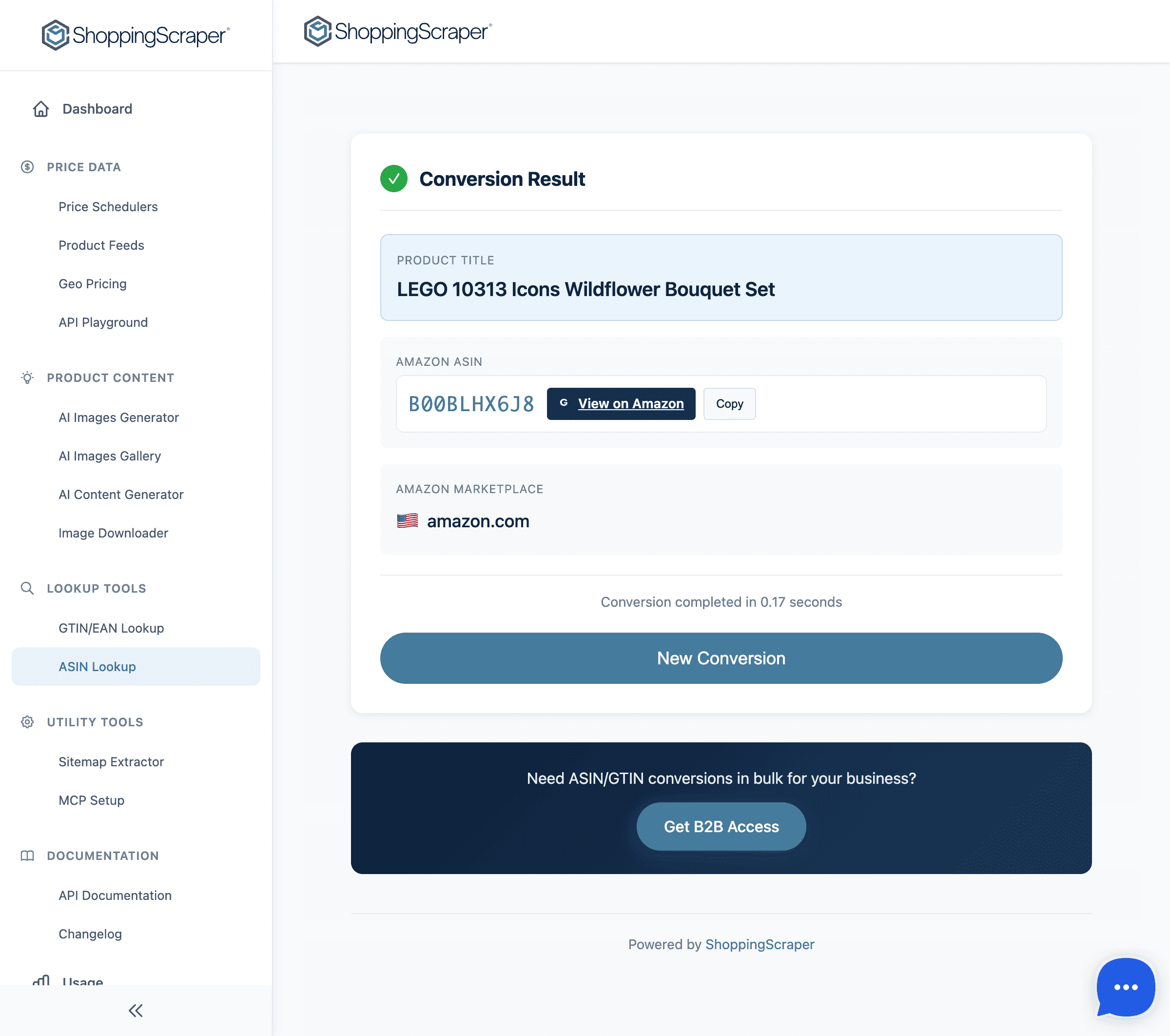 ASIN lookup tool with Amazon product details, pricing, and cross-marketplace data