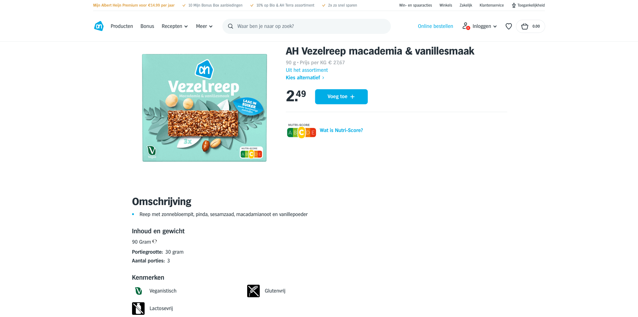 Albert Heijn product page showing price and product details
