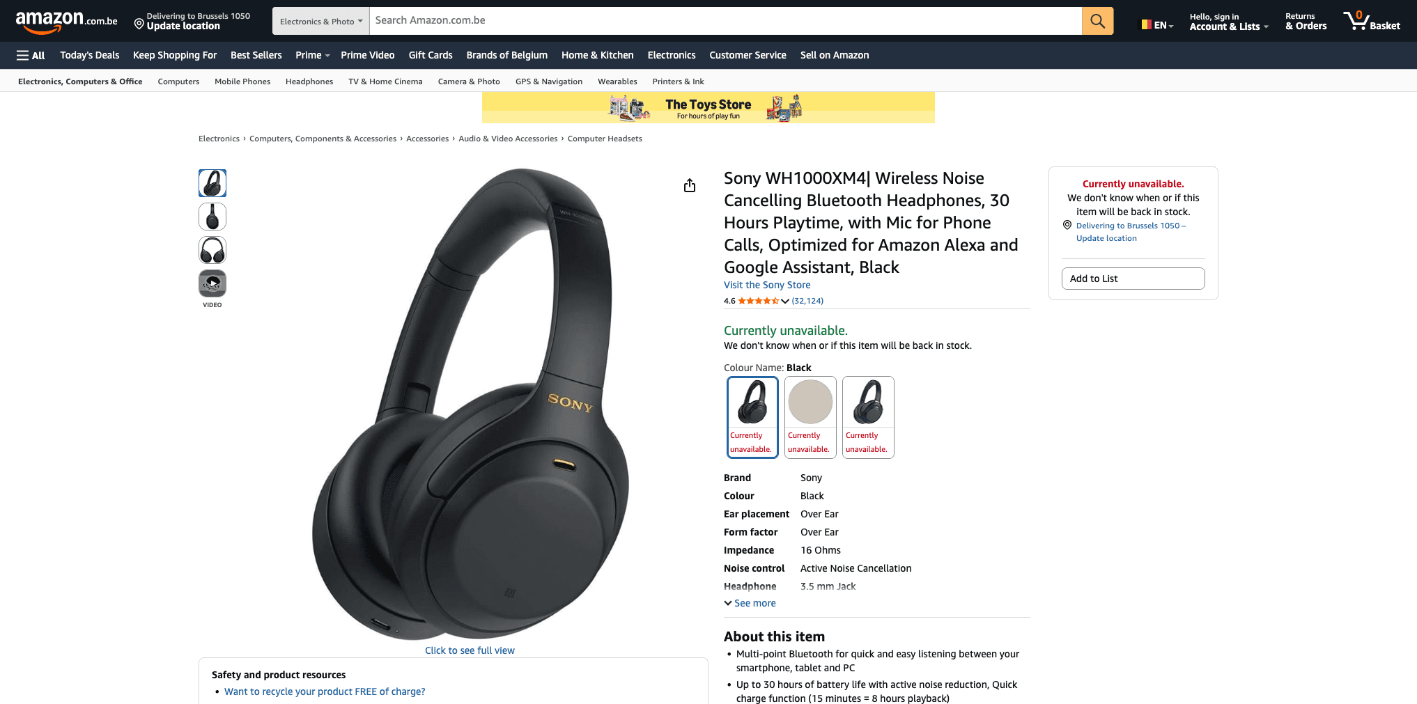 Amazon Belgium product page